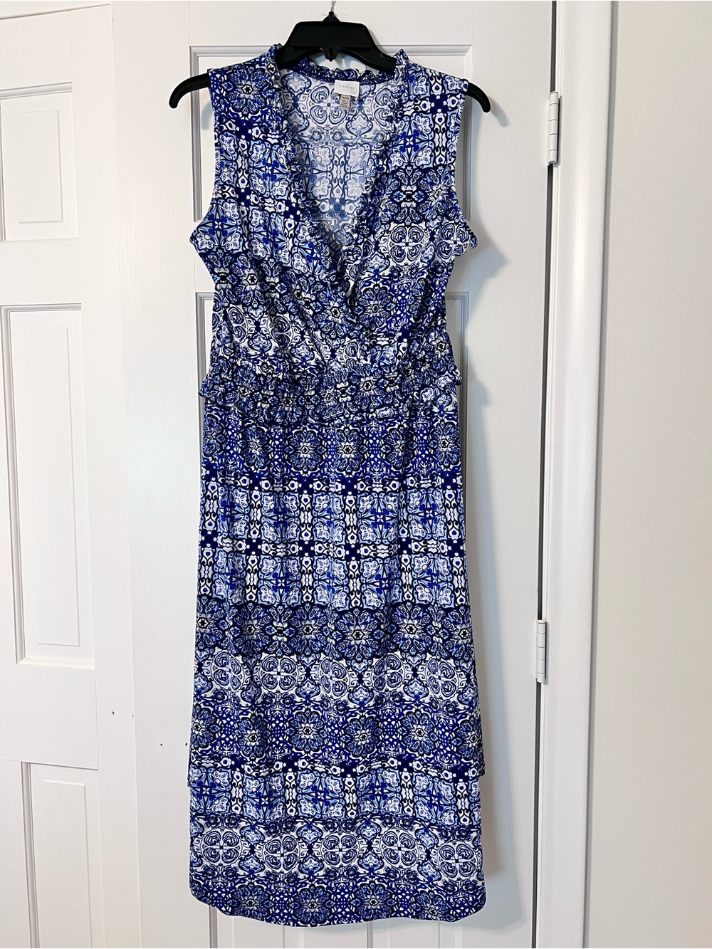 Cupio Blue & White Tile-Print Sleeveless Midi Dress XL